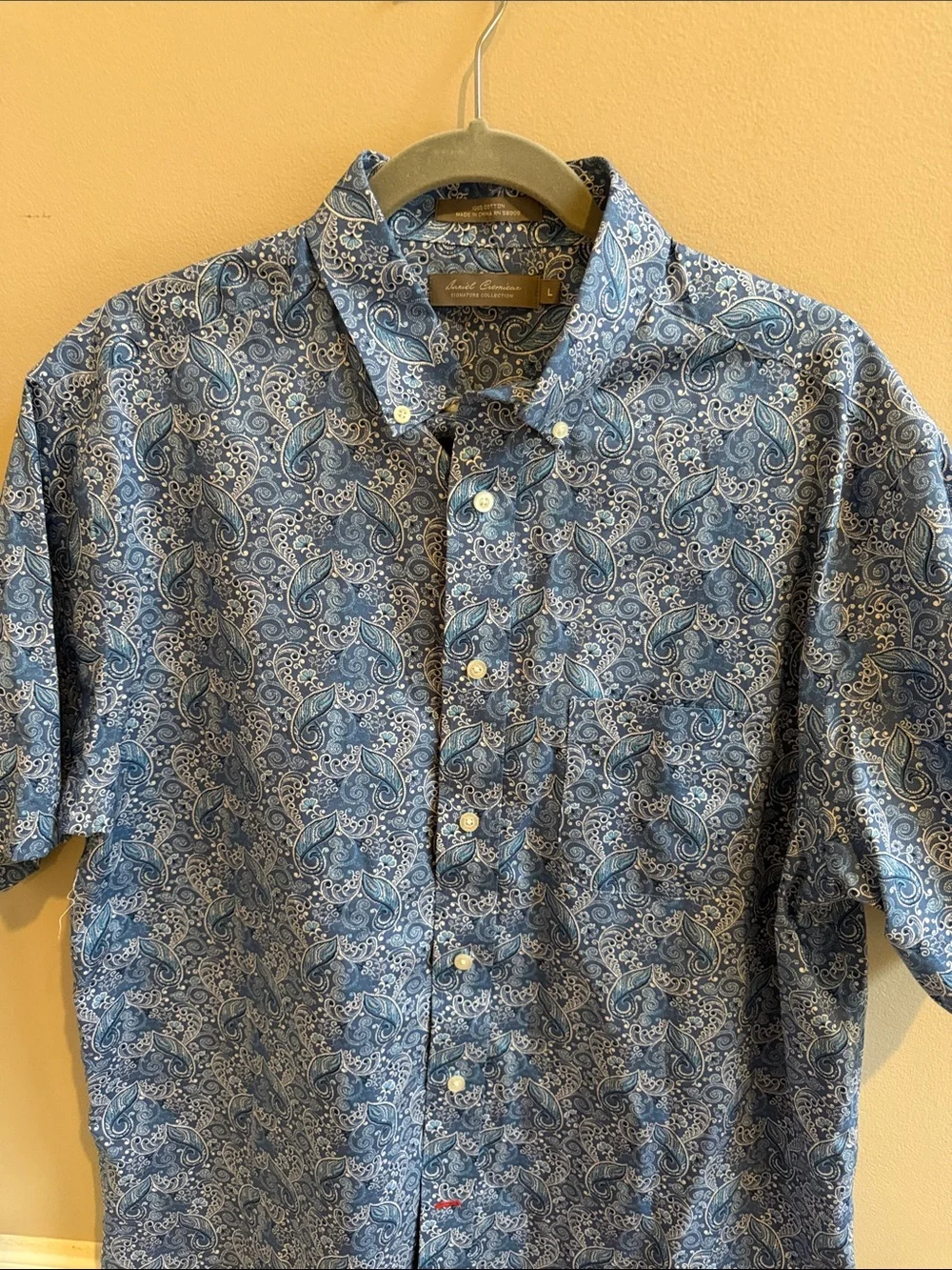 Daniel Cremieux Blue Paisley Short-Sleeve Button-Down Cotton Shirt Large